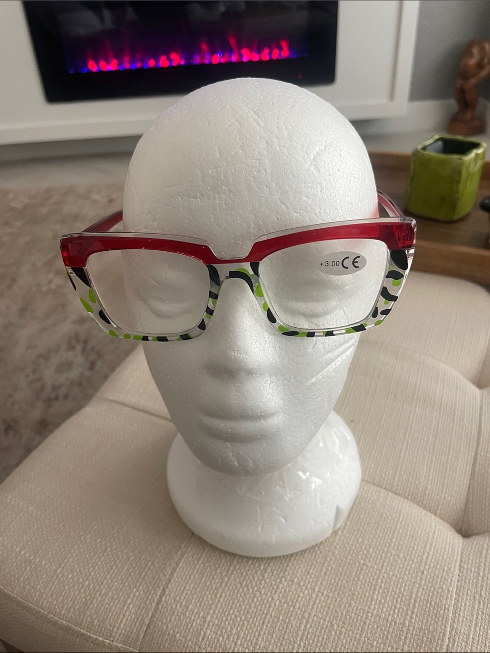 Woman’s Reading Glasses - Red & Green Pattern Frame (+3.00)